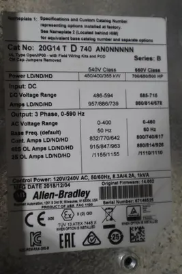 New Allen Bradley PowerFlex 755 VFD 20G14TD740AN0NNNNN 700 HP MFG. 2018 #S-414