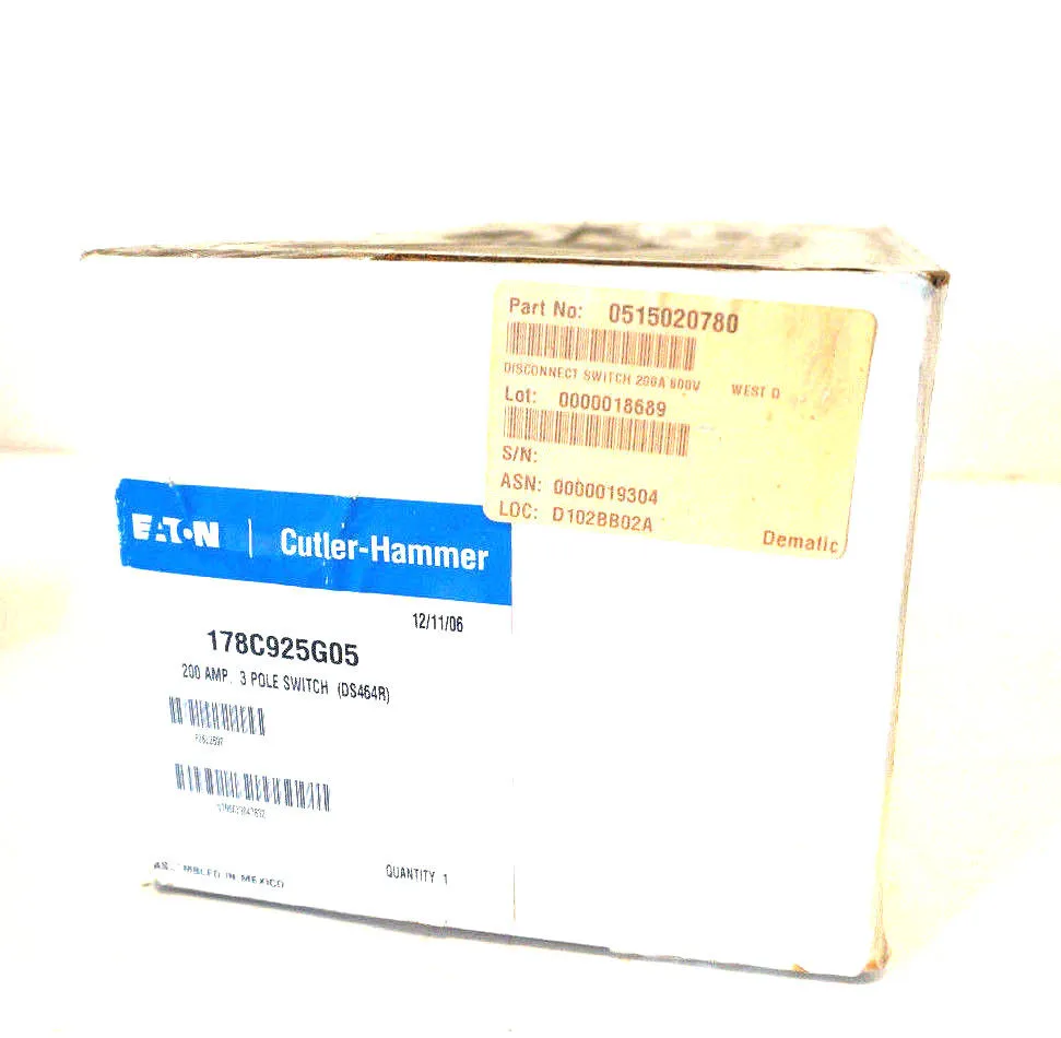 NEW EATON CUTLER HAMMER 178C925G05 DISCONNECT SWITCH 3 POLE 200 AMP