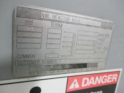 Used NWL Reactor Model 22122D 225 Amps Single Phase 3.1 mH