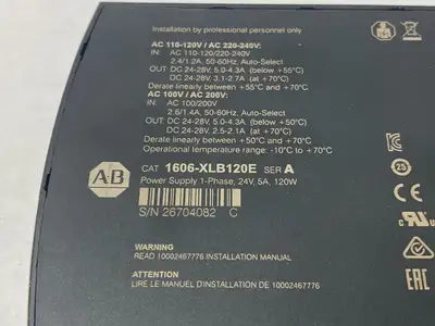 USED ALLEN-BRADLEY SER. A 1-PHASE POWER SUPPLY, 24V, 5A, 120W