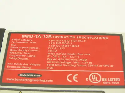 Banner MMD-TA-12B Safety Relay Muting Module Unit 24V AC/DC Din Rail Mount