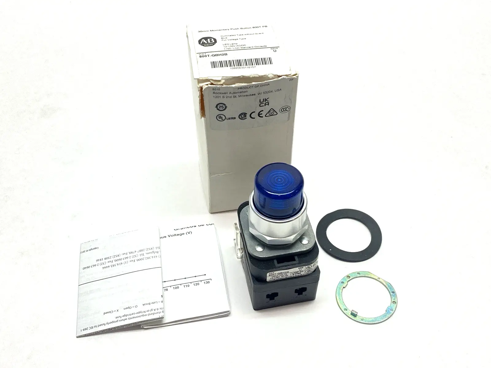 USED ALLEN-BRADLEY SER U 30MM MOMENTARY PUSH BUTTON 800T PB BLUE 12-130V