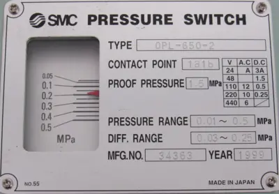 NEW SMC 0PL-650-2 PRESSURE SWITCH 0PL6502