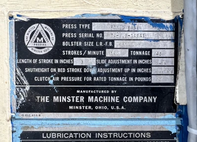 USED MINSTER MINSTER FIXED BASE 70-3 1/2 PRESS