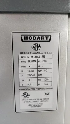 Hobart LEGACY Mixer Model HL 1400N With Bowl and Batter # 42570