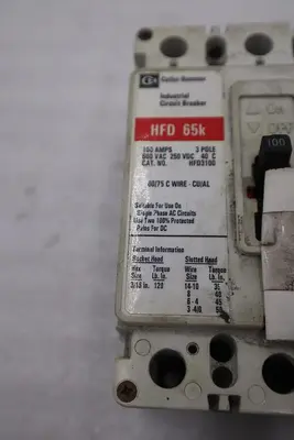 CUTLER HAMMER EATON HFD3100 100A 3 Pole 65k Circuit Breaker STK CC226 786679175897