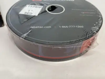 USED LABELTAC PRO MODEL HIGH PERF. 10 YEAR VINYL LABEL 1" X 150' /ROLL, RED