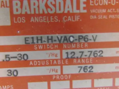 Barksdale E1H-H-VAC-P6-V Pressure Vacuum Switch w/1-1/4" Fluid Hydraulic Fillter