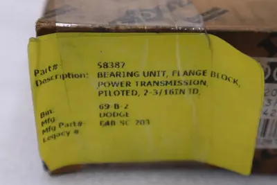 NEW DODGE 2-3/16" FOUR BOLT FLANGE BEARING F4B-SC-203 STK K3235CC