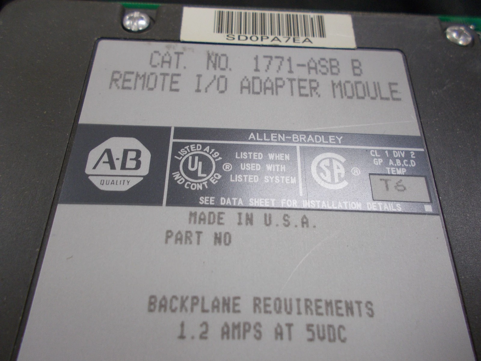 USED Allen-Bradley 1771-AB SER B Firm G   - 1771-WB