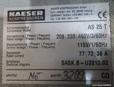 Used KAESER AS 25 T Rotary Screw & Sliding Vane Air Compressors Illinois US | Aaron Equipment #787353