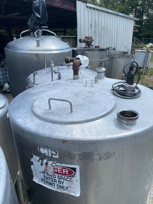 Quanity 2 Stainless Steel CIP Tanks, 200 Gallons each. 90” High x 30” diameter