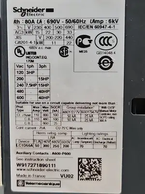 Schneider LC1D50A Coil Contactor 80A (BIN333)