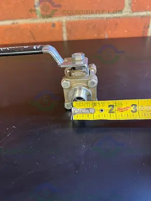 USED SWAGELOK STAINLESS STEEL BALL VALVE  W/ 3/4" THREADED FITTING