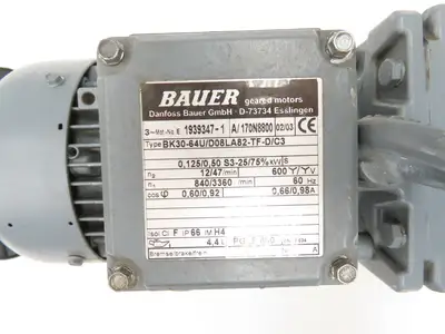 Bauer BK30-64U/D08LA82-TF-D/C3 Gear Motor 0.5kw 12/47 RPM 600V 3PH Hollow Shaft