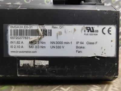 BR Automation 8MSA3X.E0-31 Servo Motor Rev. D1 330V 2.5/3.0 Nm 3000 RPM Used