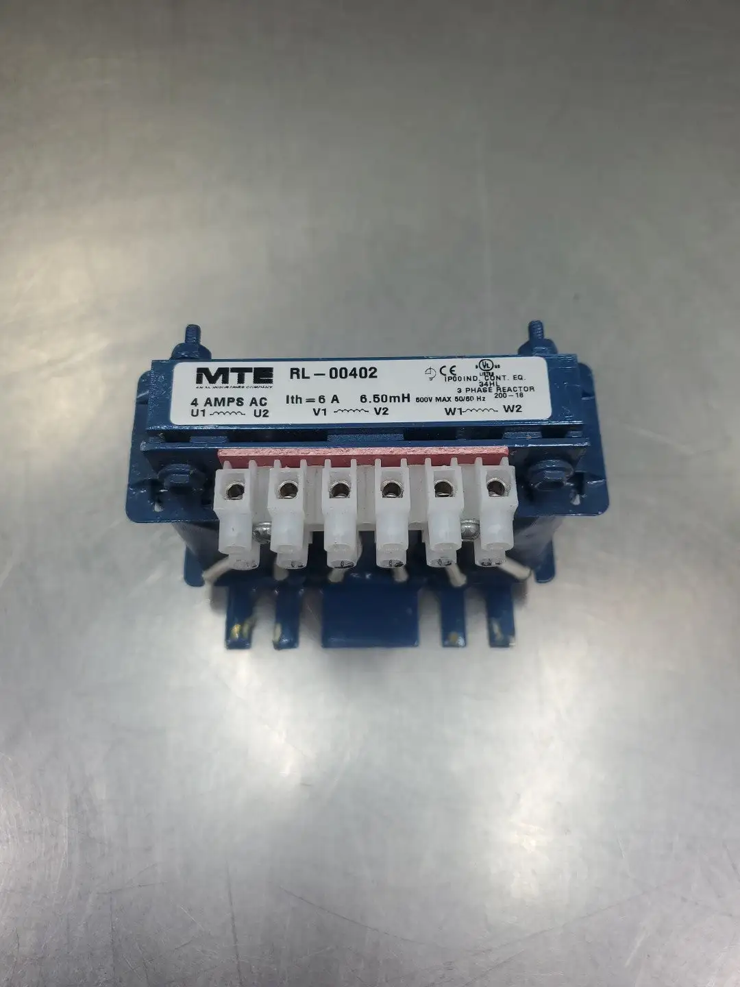 USED MTE RL-00402 3-Phase Reactor Transformer, 4/6A, 600V, 50/60Hz