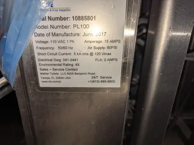 USED 2017 SAFELINE METAL DETECTION SYSTEM PL100