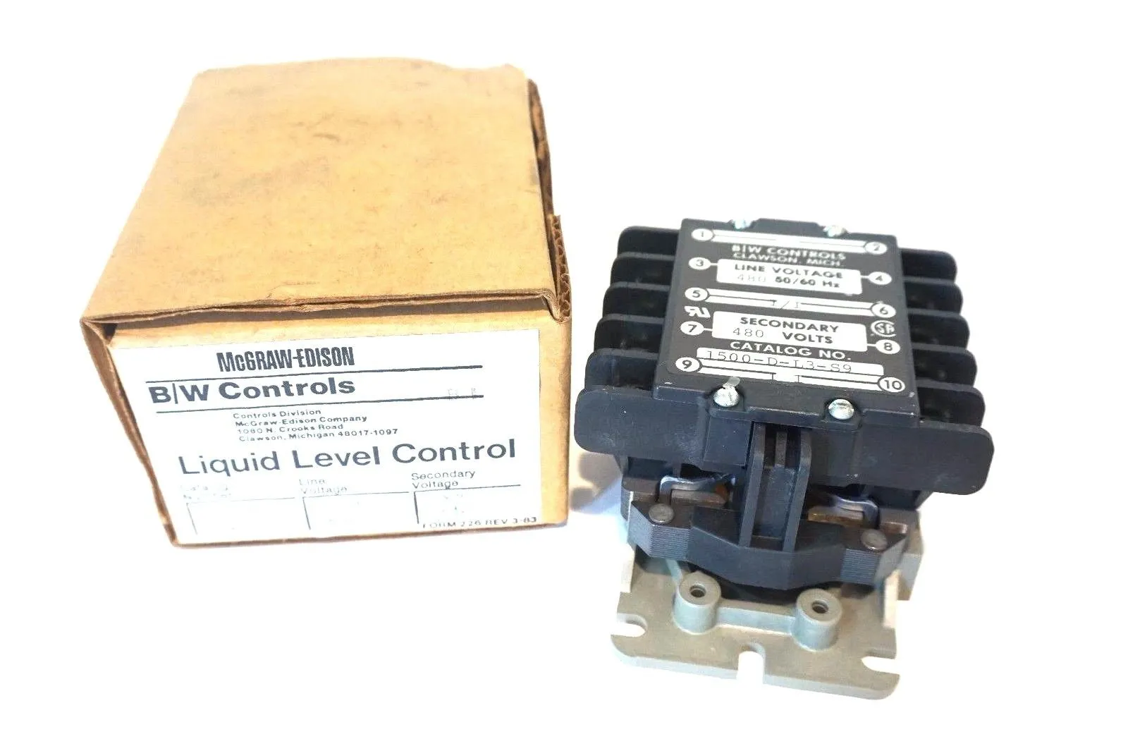 NEW B&W CONTROLS 1500-D-L3-S9 CONTROL RELAY 1500DL3S9