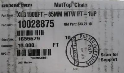 NEW REXNORD 10028875 TABLETOP CHAIN XLG1000FT-85MM MTW 10FT