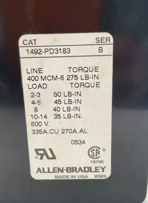 A / B 1492-PD3183 TERMINAL BLOCK 600V 1492PD3183 SER. B NEW, SURPLUS