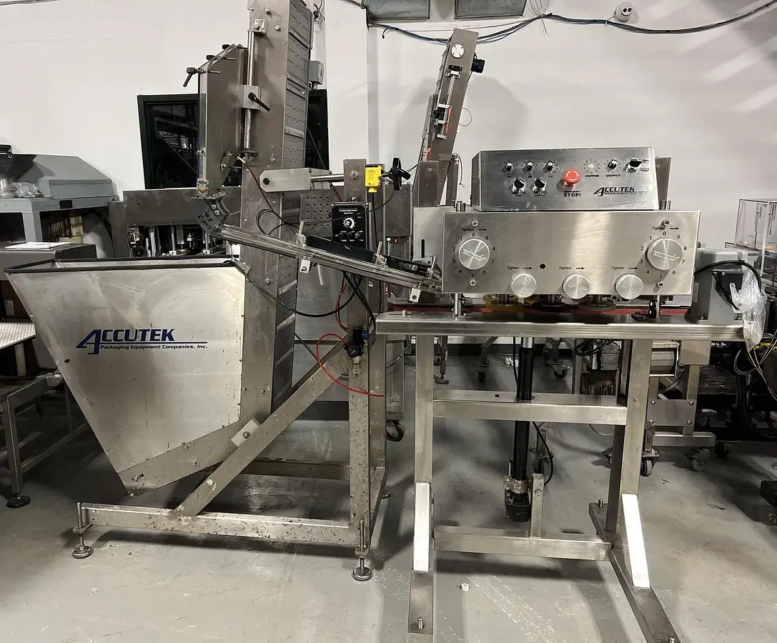 USED 2018 ACCUTEK  PACKAGING MODEL 22-500-000 (CAPPER) & 60-COE CH2 (CAP HOPPER/ELEVATOR)