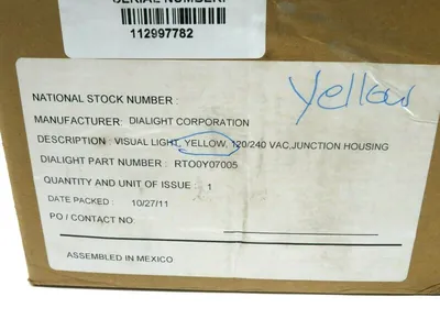 NEW DIALIGHT CORPORATION RTO0Y07005 YELLOW VISUAL LIGHT 120/240 VAC