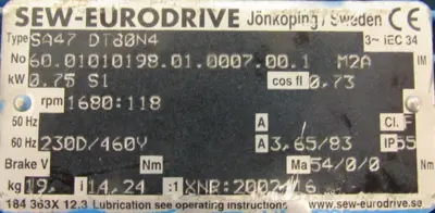 NEW SEW EURODRIVE SA47 DT80N4 GEARMOTOR 230/460V SA47DT80N4