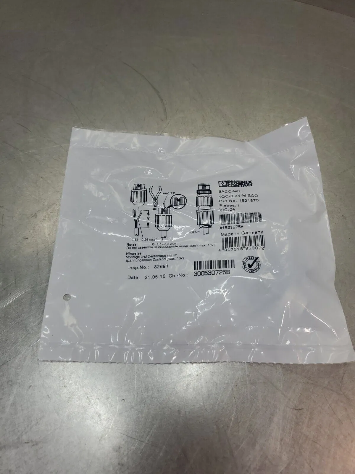 Phoenix Contact 4-Position Connector SACC-MS-4QO-0,34-M SCO. 5E-4