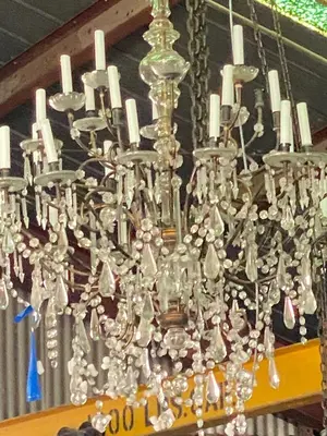 Unique Antique Dutch Brass Bronze 12 arm pegged Ball Chandelier 18th.C.
