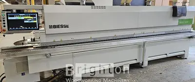 USED 2017 BIESSE AKRON 1440A USED EDGEBANDER WITH CORNER ROUNDING AND PREMILLING ++