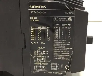 Used SIEMENS 3TF4010-0A PLC Contactors Michigan US | Ideal Machinery #1284023