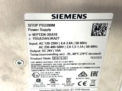 Siemens 6EP1334-3BA10 SITOP PSU200M Power Supply 120/230-500VAC 24VDC 10A