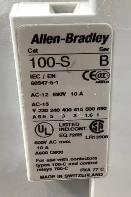 Allen Bradley 100-C60*00 /B Contactor w/100-S Aux Contact 120V Coil