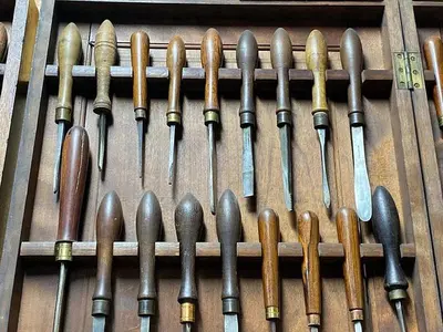 7446-385 Antique Holtzapffel Ornamental Lathe Turning Tools Chisel Set, London -54 Each