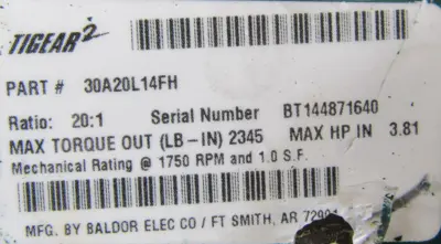 NEW BALDOR 30A20L14FH GEAR REDUCER 20:1