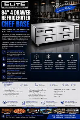 Elite 84″ 4 Drawer Refrigerated Chef Base