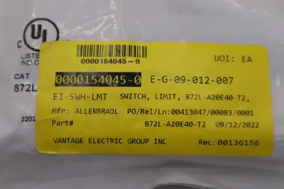 ALLEN BRADLEY 872L-A20E40-R3 SER. A 20-250VAC NEW UNIT STOCK G833A