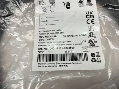 NEW MURRELEKTRONIK SINGLE ENDED M12 FEMALE 0° A-COD. CORDSET