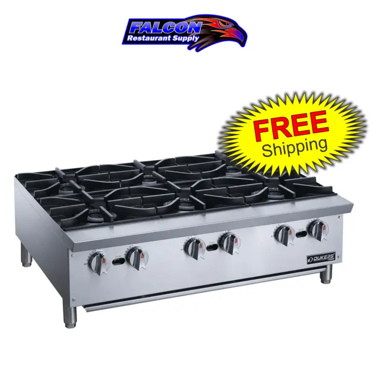 New | in-Stock Dukers New Dukers DCHPA36 Hot Plate with 6 Burners Hot Plates Illinois US | Falcon Restaurant Supply #1376247