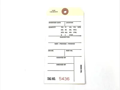 USED ULINE 3-PART INVENTORY TAGS ADHESIVE #5000-#5499 BOX OF 500 TAGS
