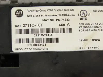 Allen Bradley 2711C-T6T PanelView C600 HMI Control Panel Ser A 24VDC