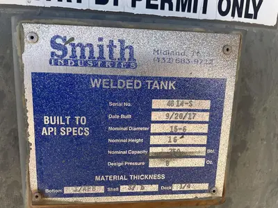 USED 2017 SMITH INDUSTRIES 750BBL VERTICAL TANK