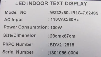 NEW WZ32X80-1R1G-7.62-ISS LED INDOOR TEXT DISPLAY 24"x9" 110V