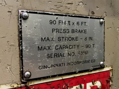 90 TON X 8' CINCINNATI MODEL 90FMIIx6 HYDRAULIC PRESS BRAKE: STOCK #15768