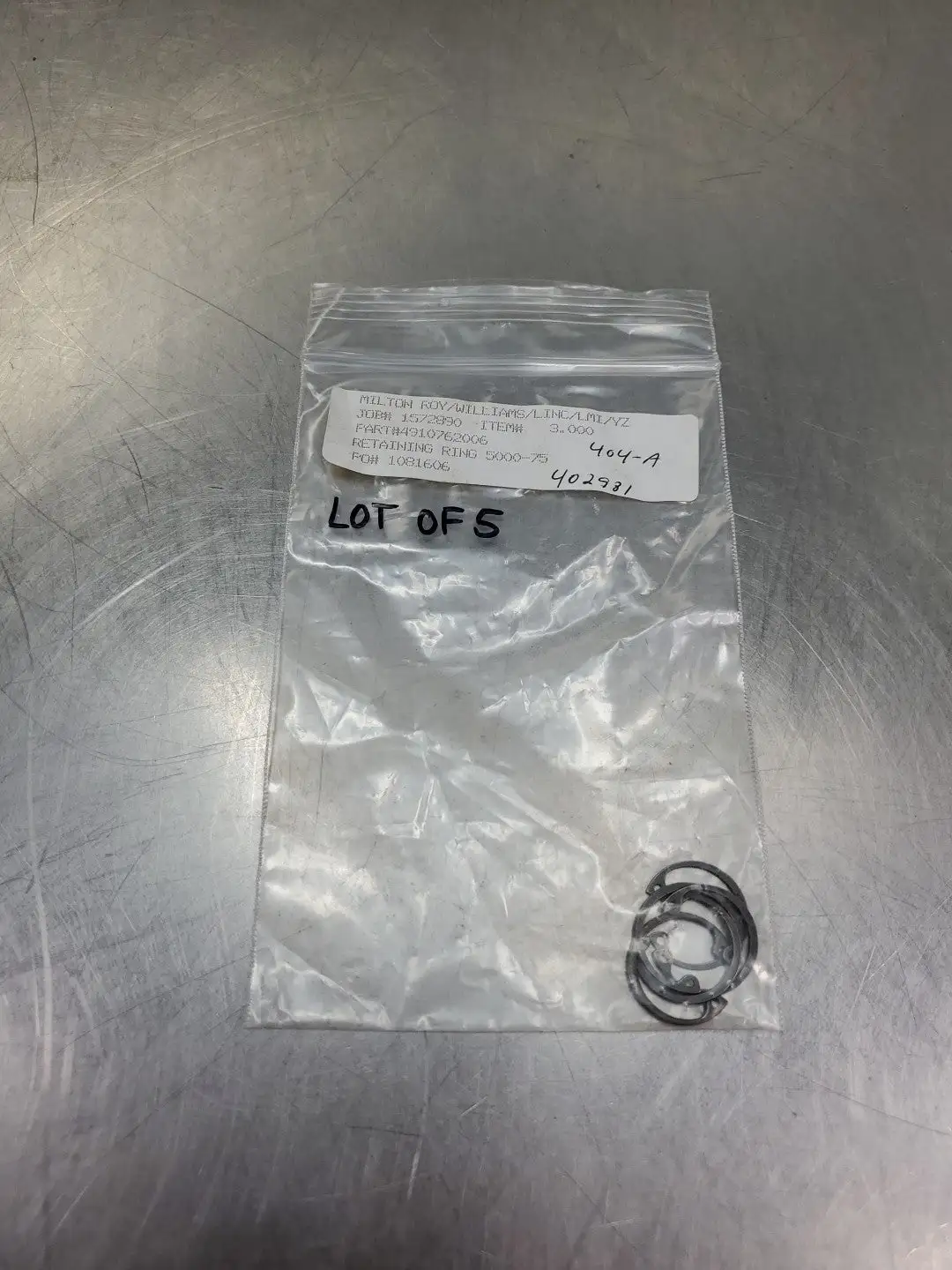 Milton Roy 4910762006 Retaining Ring, (5000-75), Lot of 5. 6B-26