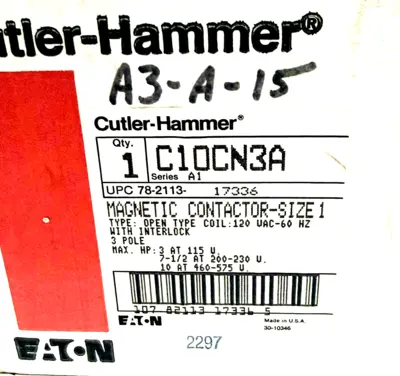 NEW CUTLER HAMMER C10C-N3A MAGNETIC CONTACTOR SIZE 1 SER. A1 C10CN3A