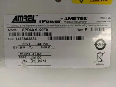 SPD60-6-K0E0 | Ametek Amrel  Rev F ePower Programmable DC Power Supply 60V 6A - Used
