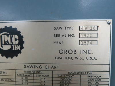 USED GROB 4V-18 VERTICAL BANDSAW