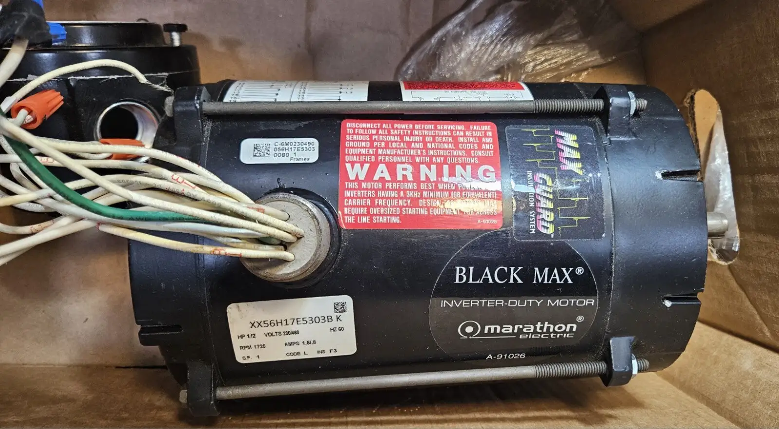 Marathon XX56H17E5303BK Electric Motor 1/2HP 1725Rpm 230/460V (BIN552)